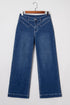 Stitched Waist Western Cuffed Wide Leg Jeans